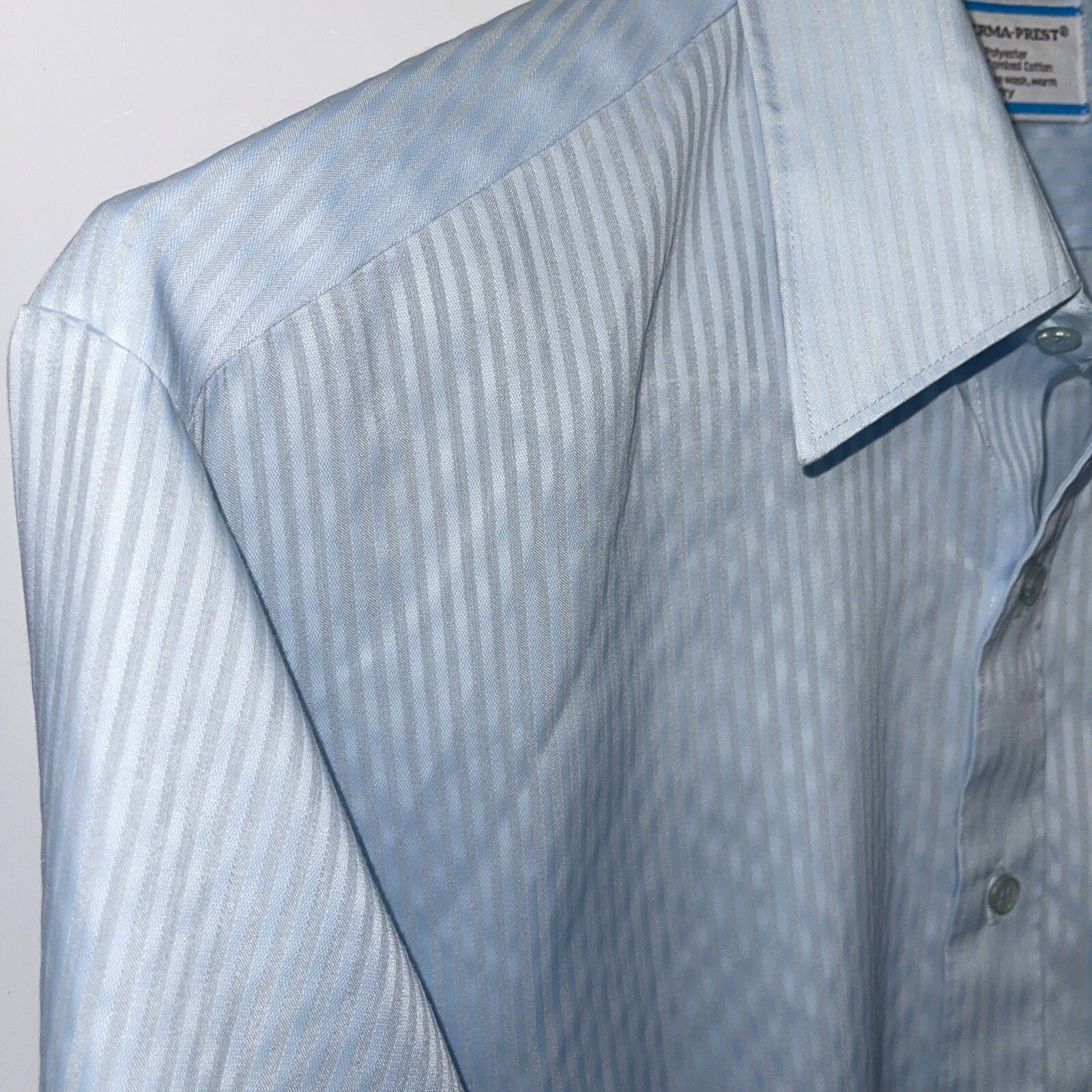 Sears Perma Prest Men's Shirt 16 32-33 Button Up Light Blue Retro Vintage — image 4 of 8